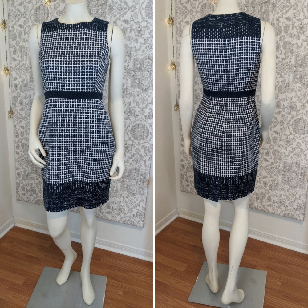 J.Crew Black White Navy Textured Shift Dress